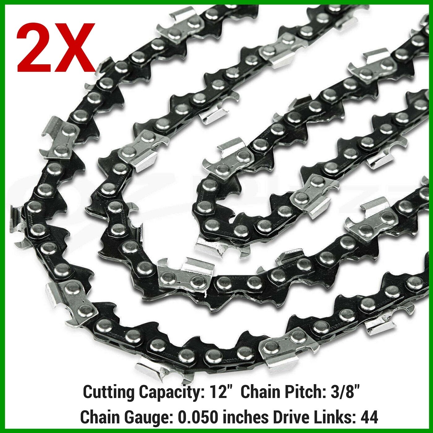 2XChainsaw Chain New 12" x 44DL, 3/8LP Pitch, .050 Gauge Replacement Saws parts