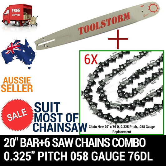 NEW20'' BAR AND 6 CHAINS FOR Bauholtz XR68 TDKMAN CS-6200 CHAINSAW .325 058 76DL