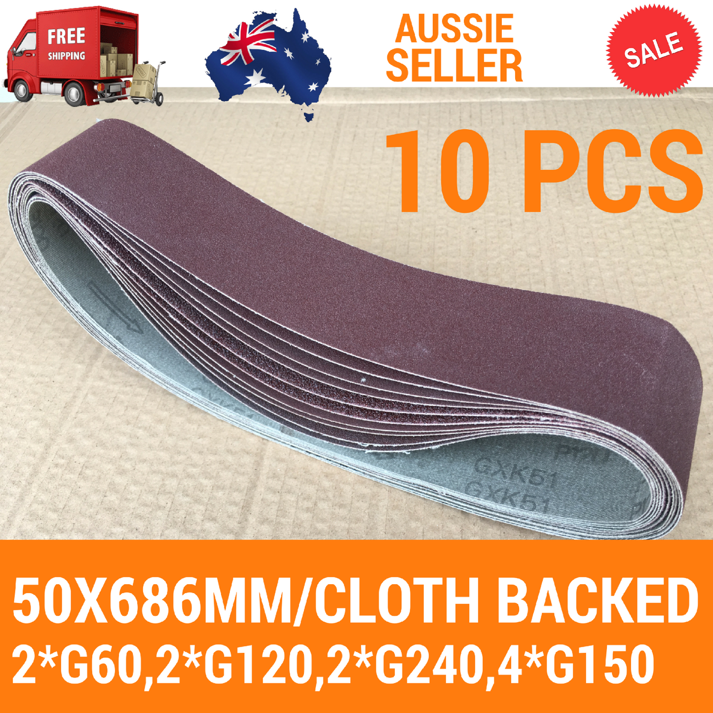 10X Sanding Belts 50x686mm Fit ALDI FERREX WORKZONE FBGS240E1 BENCH GRINDER