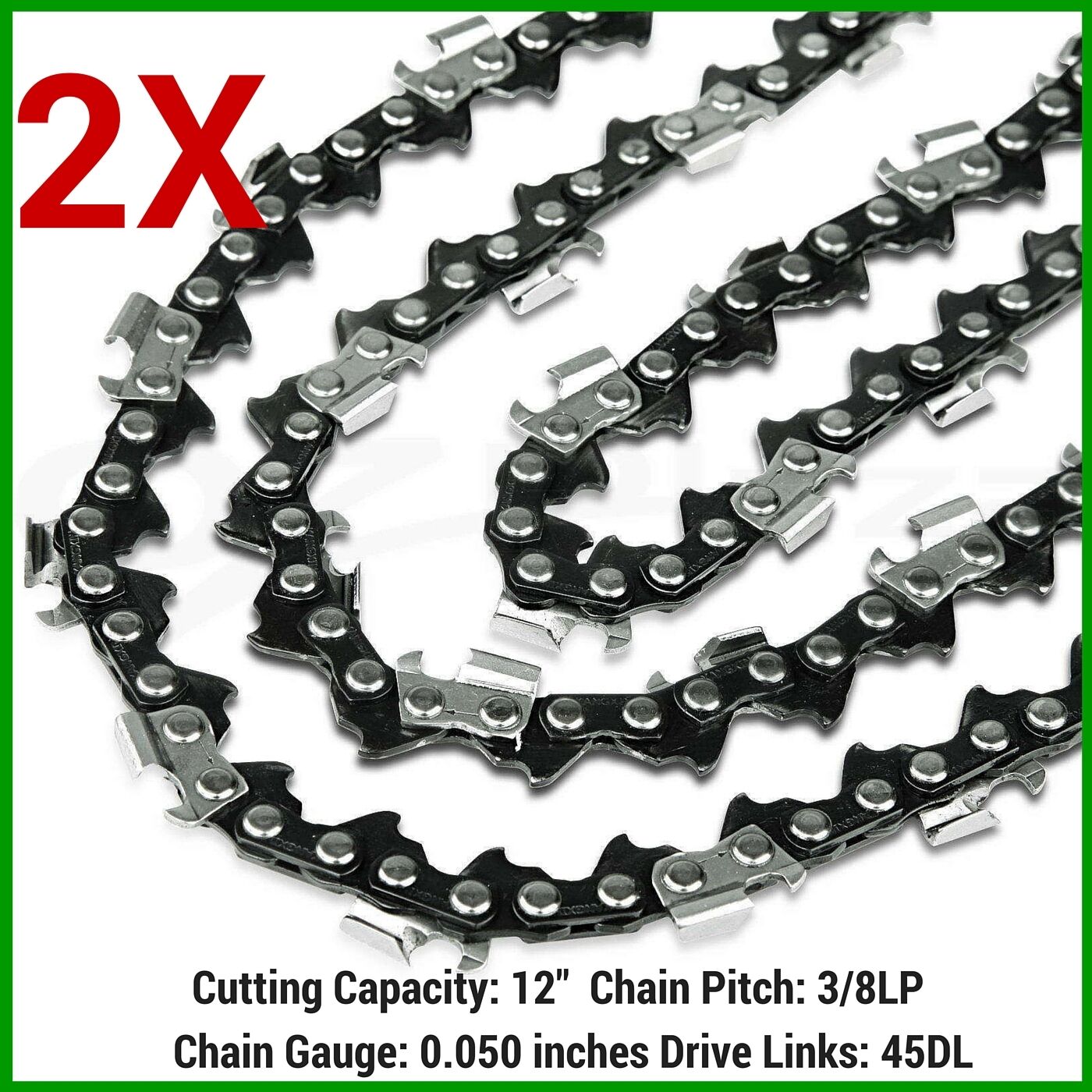 2XChainsaw Chain New 12" x 45DL, 3/8LP Pitch, .050 Gauge Replacement Saws parts