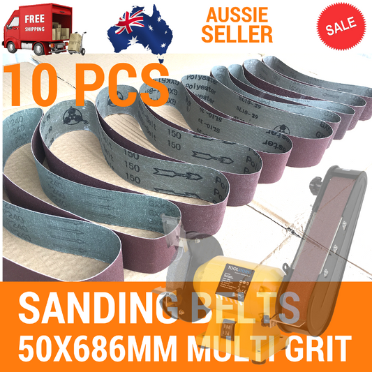 10X Sanding Belts 50x686mm Cloth Backed Mixed Grit FITS BAUMANN ET-BG250