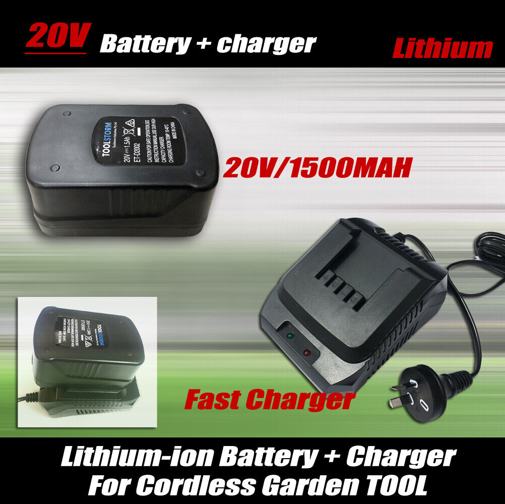 20V Lithium-Ion Battery Spare+Fast Charger Fit TOOLSTORM Garden Tools