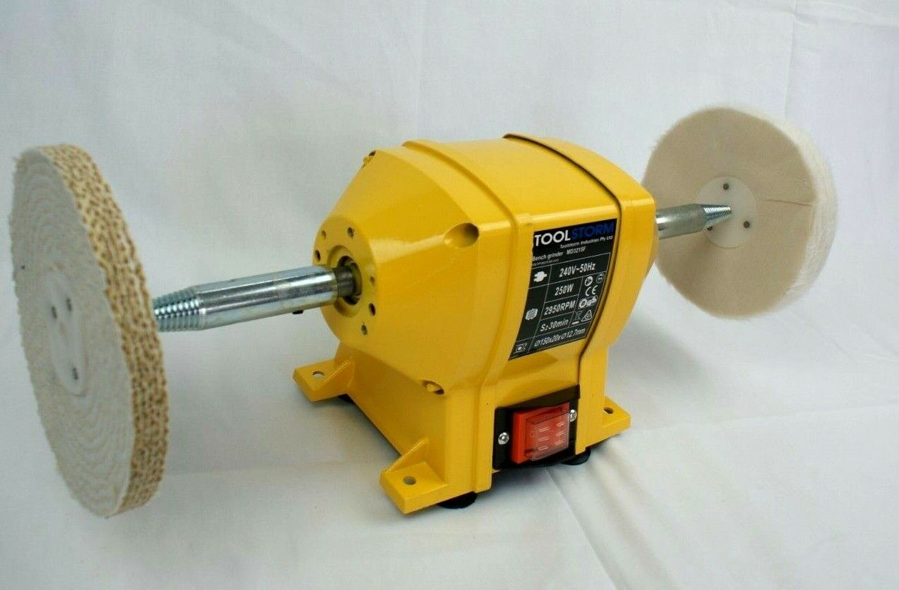 BENCH GRINDER 150MM INDUCTION HEAVY DUTY SHARPEN POLISHER & TAPERED SPINDLE SET