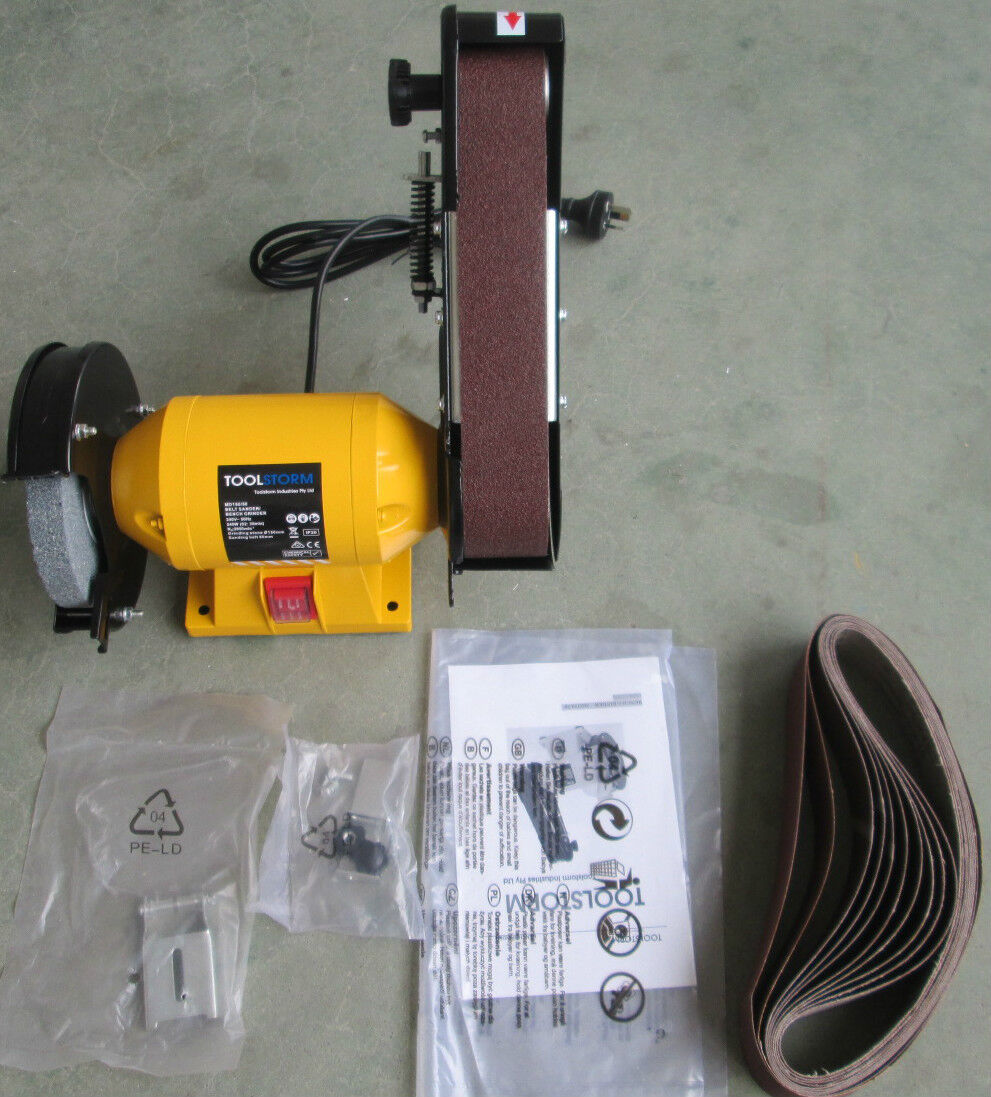 150mm Bench Grinder Linisher Sander with 11 Belts and 6" Metal Polishing Kit