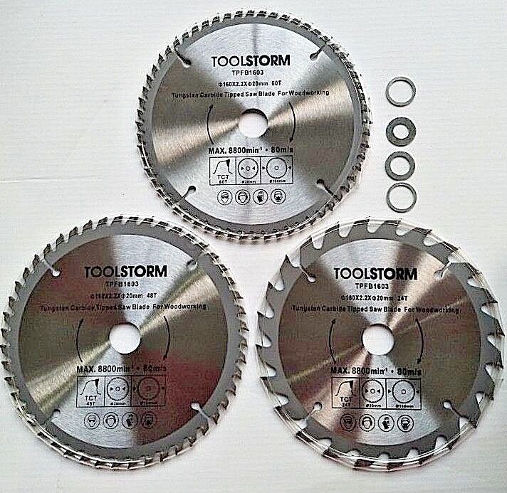 3PC TCT CIRCULAR PLUNGE & MITRE SAW BLADES 160MM  FOR SCHEPPACH HAFCO WOODMASTER