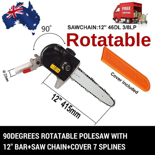 ROTATABLE 7T POLESAW POLE SAW HEAD W/BAR CHAINSAW COVER BRUSHCUTTER HEDGETRIMMER