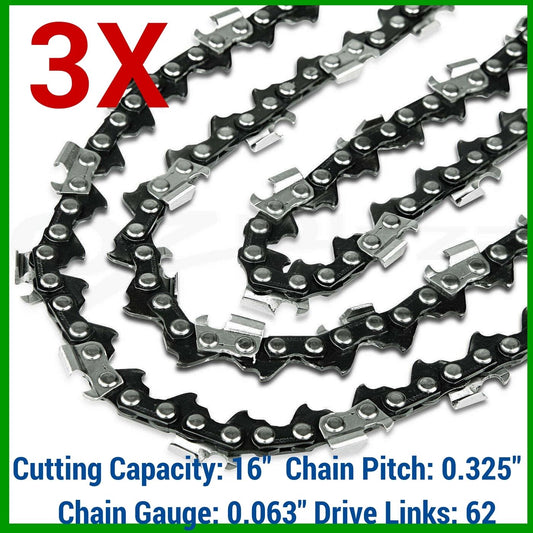 3X CHAINSAW CHAINS 325 063 62DL FOR STIHL 16" BAR MS210 MS230 MS250 MS200