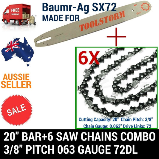 20" BAR AND 6 CHAINS 3/8 72DL .063" COMBO FOR BAUMR-AG CHAINSAW SX72