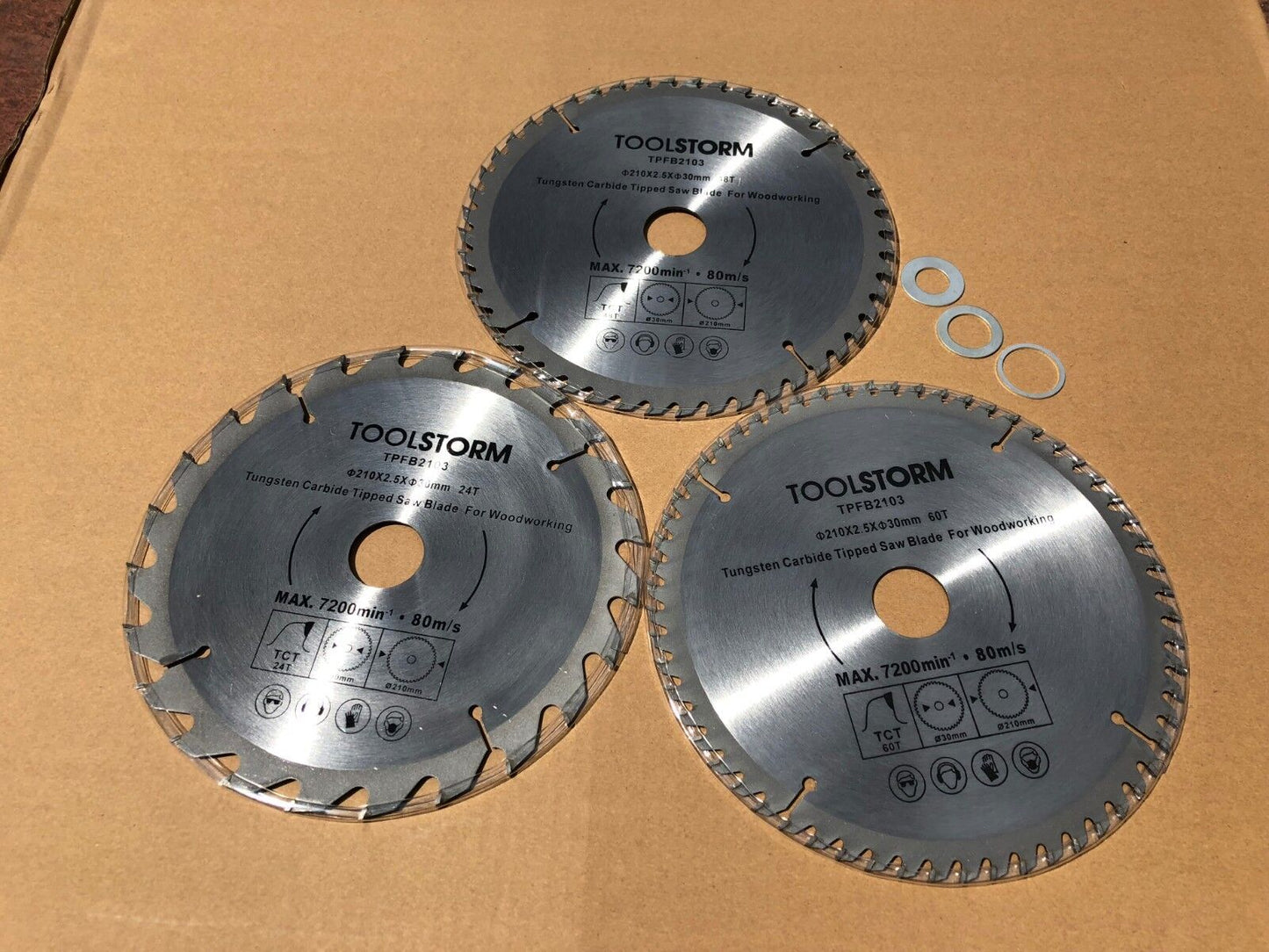 *3PC Mitre Saw Table Saw Blade 210mm 24T,48T,60Teeth 30MM BORE With 3 Reduction