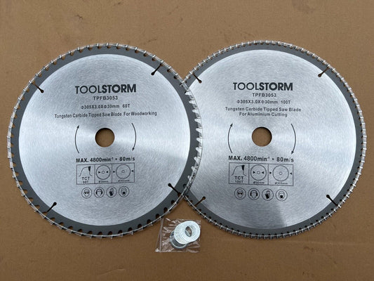 2PC BLADE 12" 305mm 60T FOR TIMBER 100T FOR Alum FIT BAUMR-AG MITRE SAW DBR-305