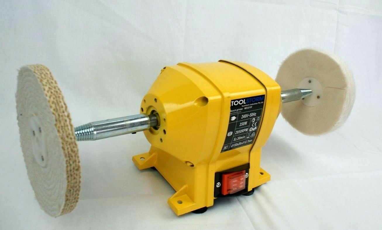 BENCH GRINDER 150MM INDUCTION HEAVY DUTY SHARPEN POLISHER & TAPERED SPINDLE SET