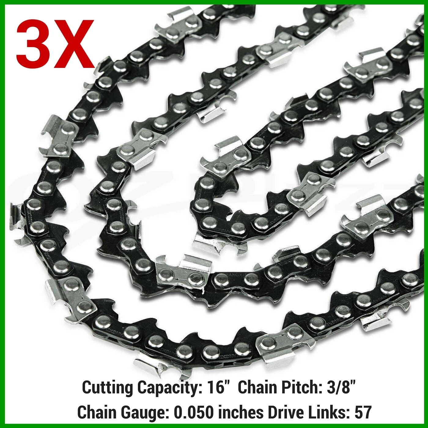3X  Chain 16" x 57DL,3/8LP, 0.050 Fit Aldi Gardenline 1800w AGL-0785 Chainsaw
