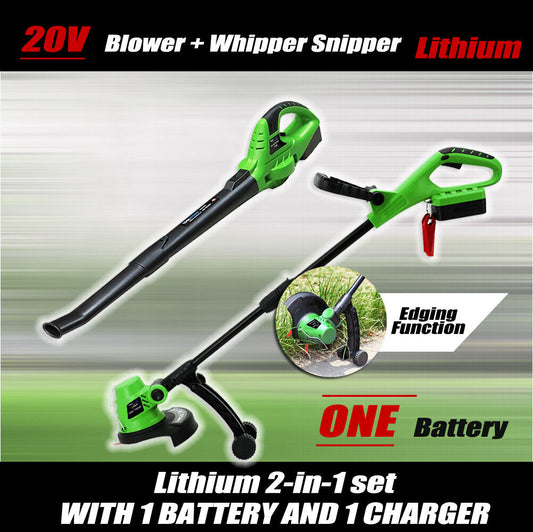 20V Lithium Cordless Leaf Blower Snipper Grass Trimmer 2PC Garden Tool Set