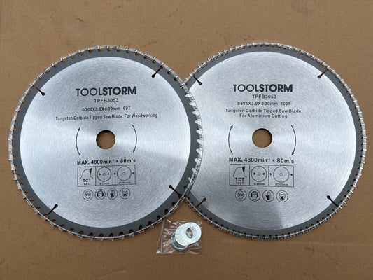 2PC BLADES MITRE SAW TABLE SAW DROP SAW 12" 305mm 60T FOR TIMBER 100T FOR Alum