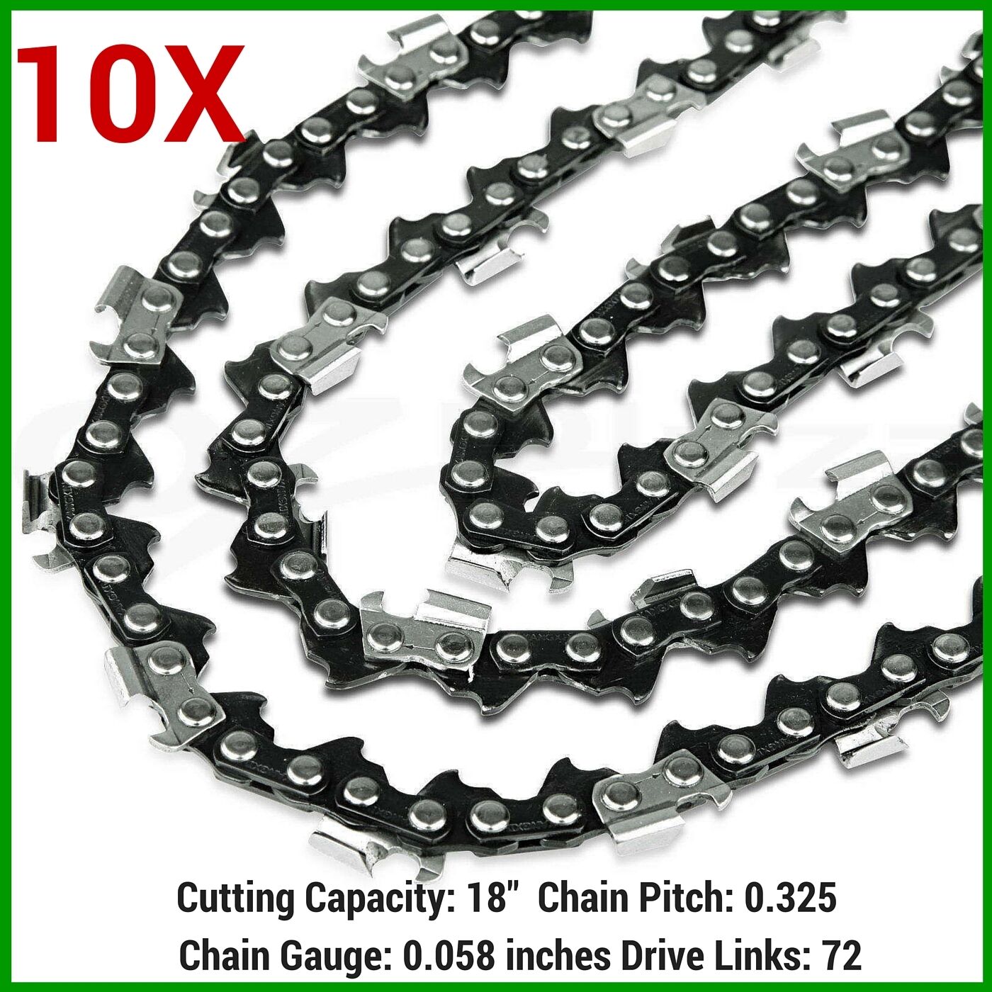 10XChainsaw Chain New 18" x 72DL, 0.325 Pitch, .058 Gauge Replacement Saws parts