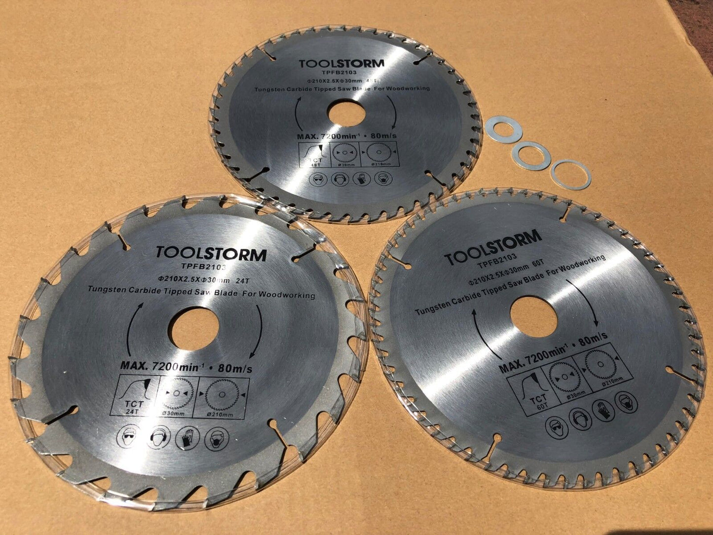 *3PC Mitre Saw Table Saw Blade 210mm 24T,48T,60Teeth 30MM BORE With 3 Reduction