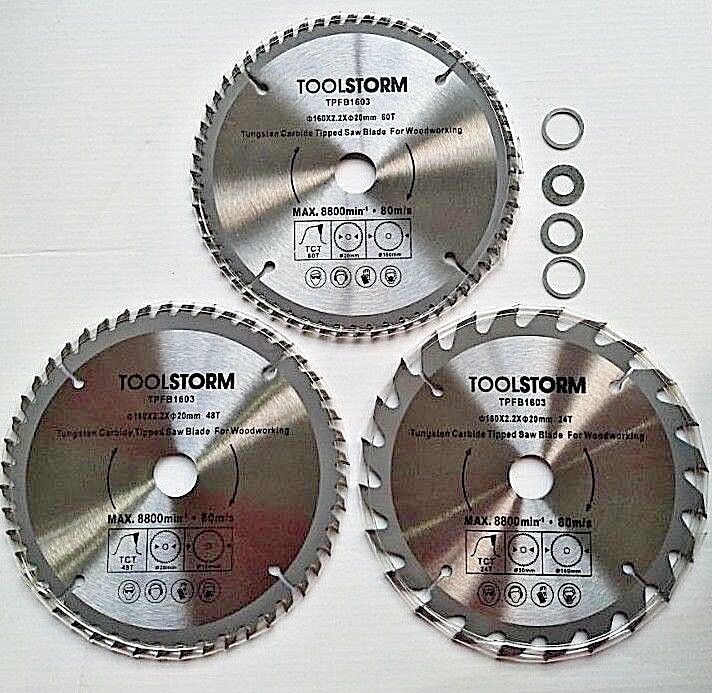 3PC TCT CIRCULAR SAW BLADES 160MM  24T 48T 60T ARBOR 20/16/15.88/12.75/10mm