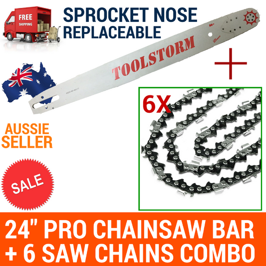 24" BAR & 6 CHAINS For HUSQVARNA Chainsaw 266,372,394,395XP,365,576 MORE