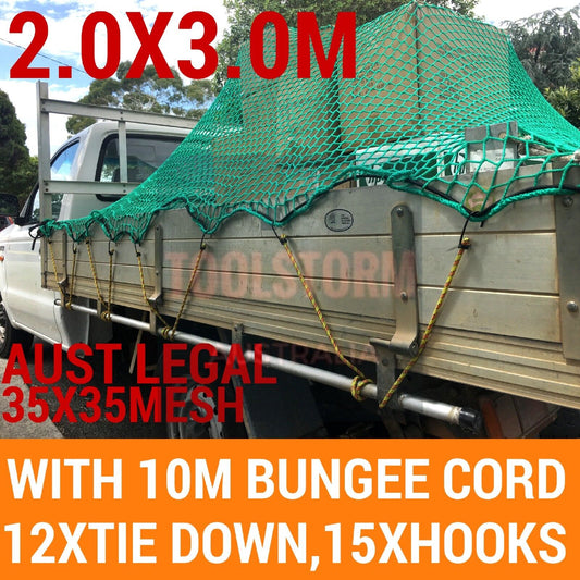 CARGO NET UTE TRAILER TRUCK 2.0MX3.0M WITH BUNGEE CORD&12X TIE DOWNS & 15X HOOKS