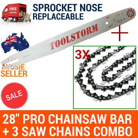28" CHAINSAW BAR 3/8 058 92DL &3 CHAIN FOR JONSERED/DOLMAR/MAKITA/POULAN/HUSKY