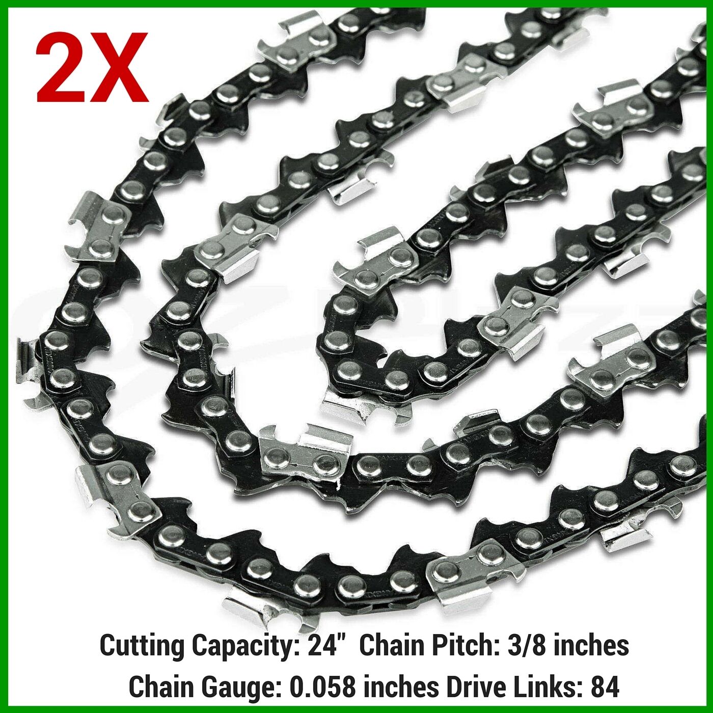 2XChainsaw SEMI CHISEL Chain New 24" BAR 3/8 058 84DL FIT GIANTZ 88CC PRO