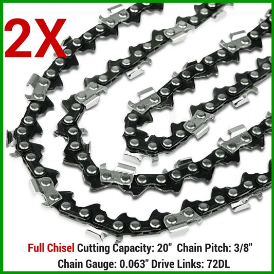 2 x CHAINSAW CHAINS FULL CHISEL 3/8 063 72 DL FOR STIHL 20" TOOLSTORM