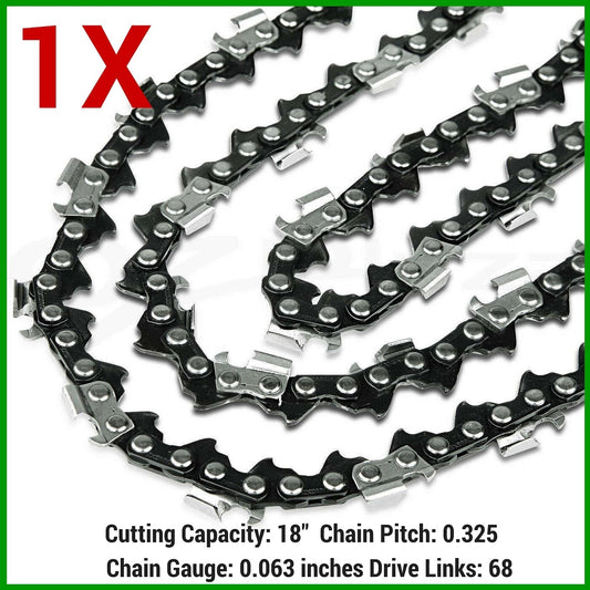 1XChainsaw Chain New 18" x 68DL, 0.325 Pitch, .063 Gauge Replacement Saws parts