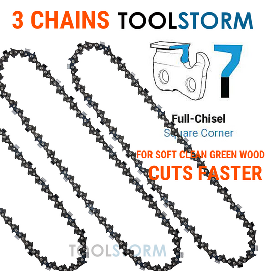 3X Chainsaw Chain Full Chisel Fit Baumr-Ag Giantz ROK PETROL CHAINSAW 16" BAR