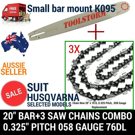 20" BAR AND 3 CHAINS COMBO HUSQVARNA CHAINSAW 325 058 76DL-455 Rancher AND MORE