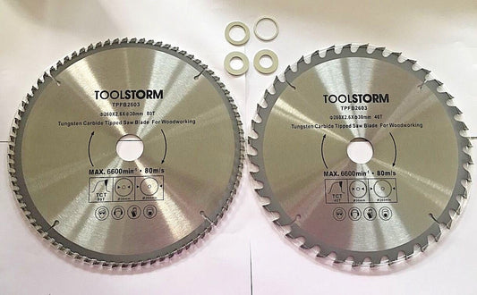 2PC TCT COMPOUND MITRE SAW BLADE 260MM  40T 80T FIT OZITO AEG HITACHI RYOBI 909