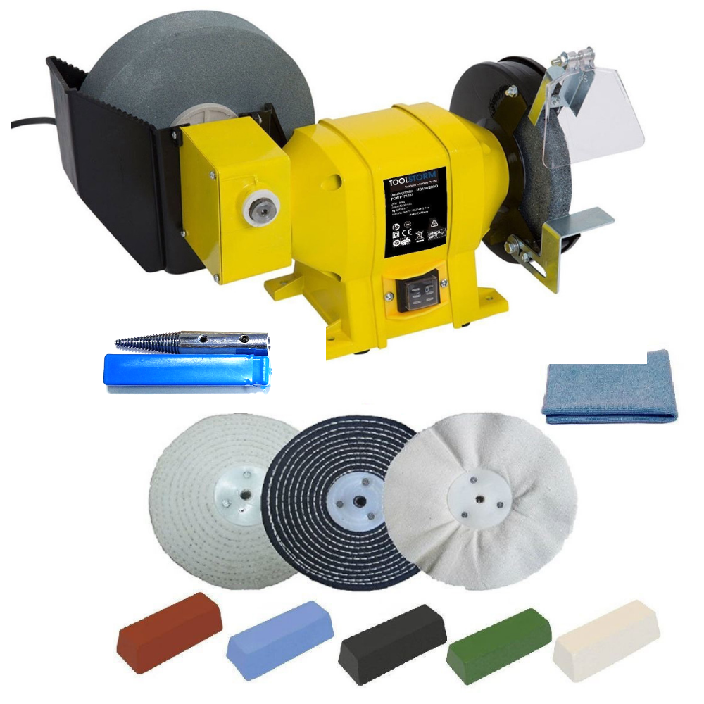 8"/6" Wet Dry Bench Grinder 400Watt and 6" Metal Polishing Buffing Wheel Kit