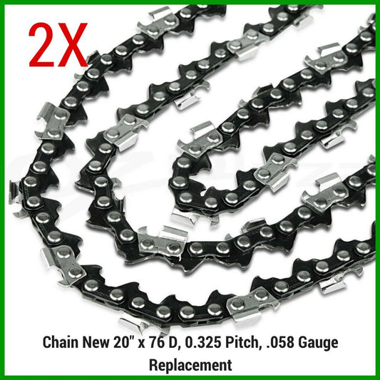2X CHAINSAW CHAINS FOR YUKON ZJ5200 ZJ5800 TM6200 CHAINSAW 20" BAR .325 058 76DL