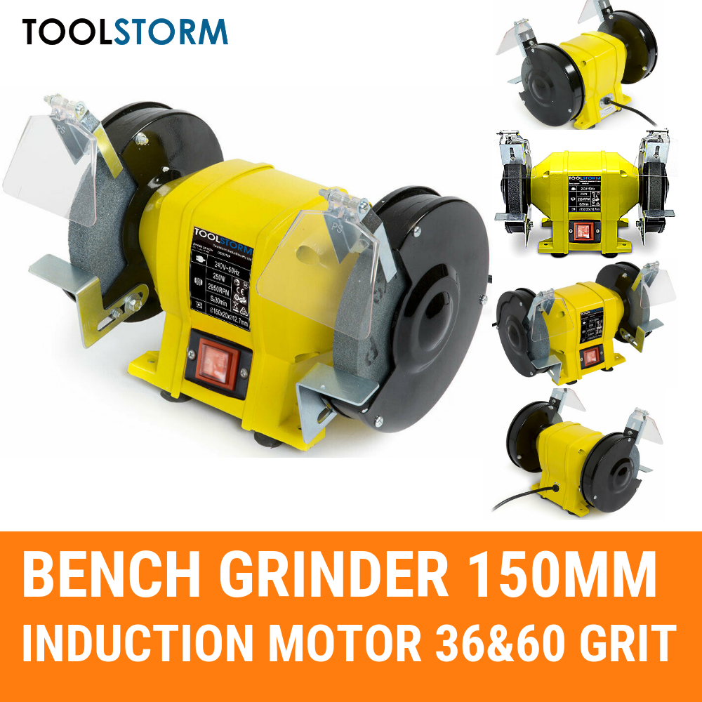 BENCH GRINDER 150MM INDUCTION HEAVY DUTY SHARPEN POLISHER & TAPERED SPINDLE SET