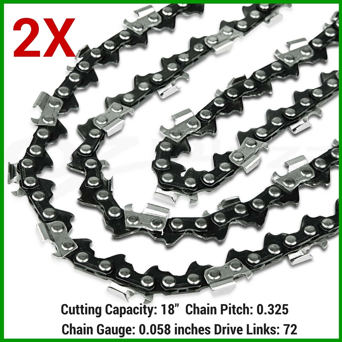 2X Chain 18" x72DL 325 Pitch,058 Gauge Fit Yukon Kolner 45.2CC TM4500 Chainsaw