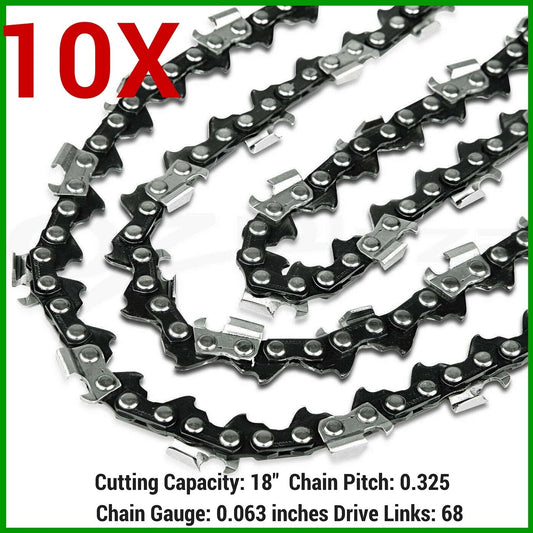 10XChainsaw Chain New 18" x 68DL, 0.325 Pitch, .063 Gauge Replacement Saws parts