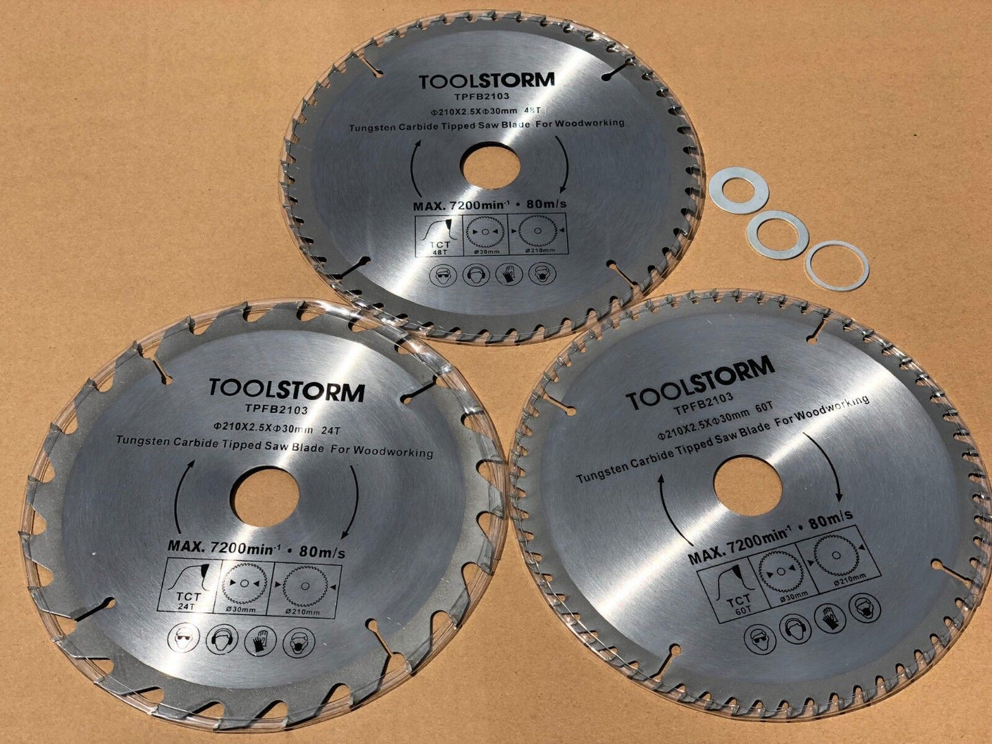 *3PC Mitre Saw Table Saw Blade 210mm 24T,48T,60Teeth 30MM BORE With 3 Reduction