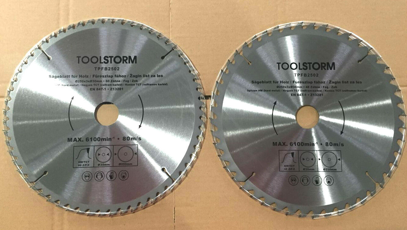 2X Mitre Saw Table Saw Blade 250mm 48T,60T FIT MAKITA,ROYBI,AEG,OZITO,BOSCH,GMC
