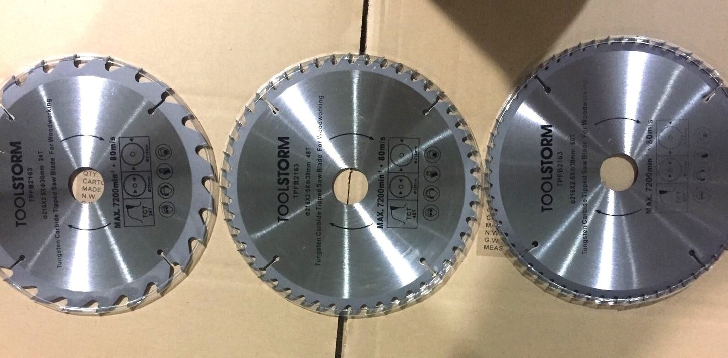 3X216MM Compound Mitre Saw/Table Saw/Drop Saw Blade 24/48/60T 30,25.4,20,16,5/8"