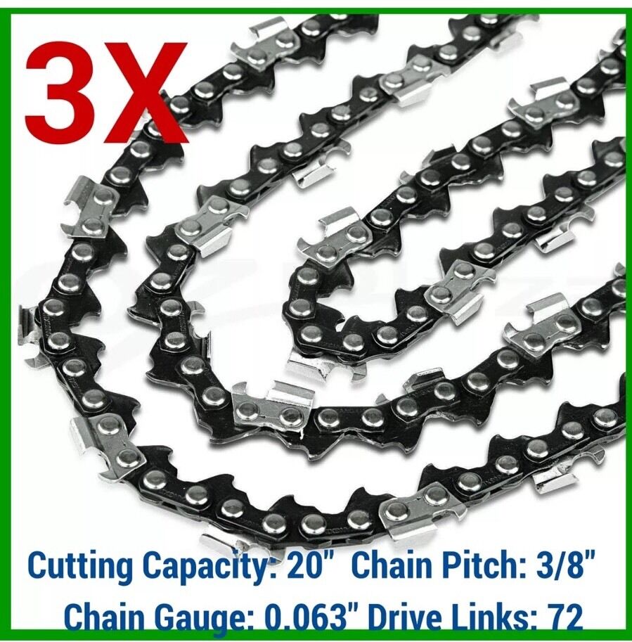 20" BAR+3 CHAIN COMBO FOR STIHL CHAINSAW CHAIN SAW 3/8 72DL .063" FULL CHISEL