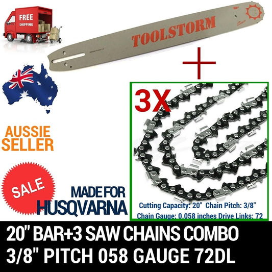 20" BAR AND 3 CHAIN COMBO FOR HUSQVARNA CHAINSAW-266,372,394,395XP,365,576 ETC