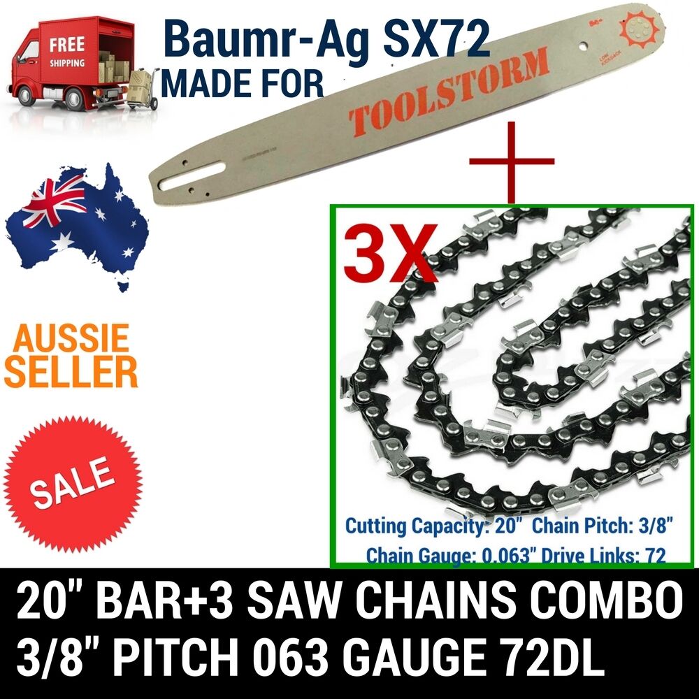 20" BAR AND 3 CHAINS 3/8 72DL .063" COMBO FOR BAUMR-AG CHAINSAW SX72